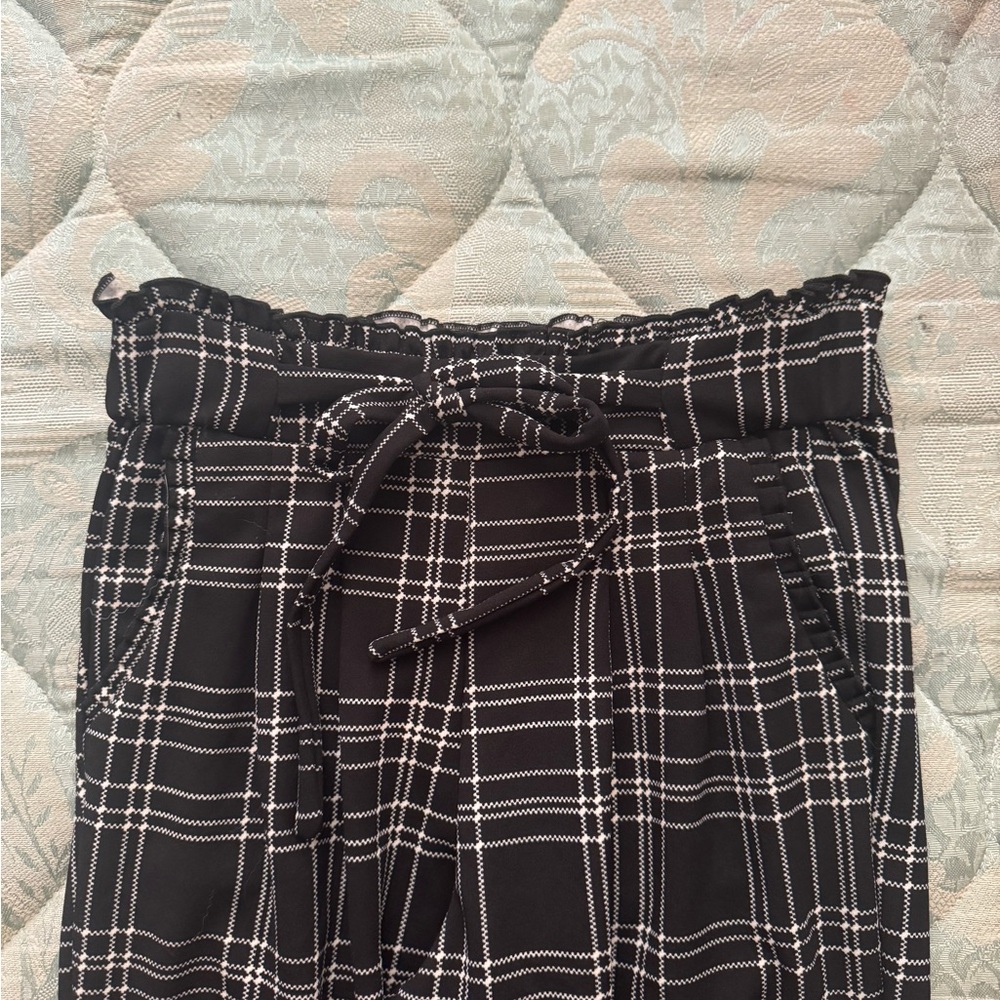 Black and White Plaid Pants ribbon pocket bag waist